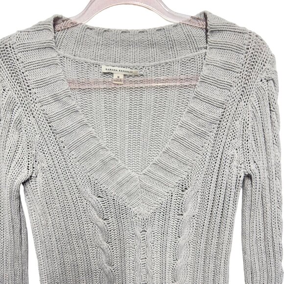 Banana Republic Silk Knit Thick Cable Fisherman Knitted Sweater - Picture 2 of 7